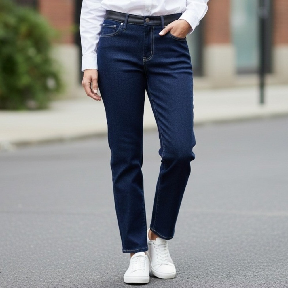 Express Womens Straight Ankle High Rise Jeans Size 8‎ Regular Dark Wash Denim